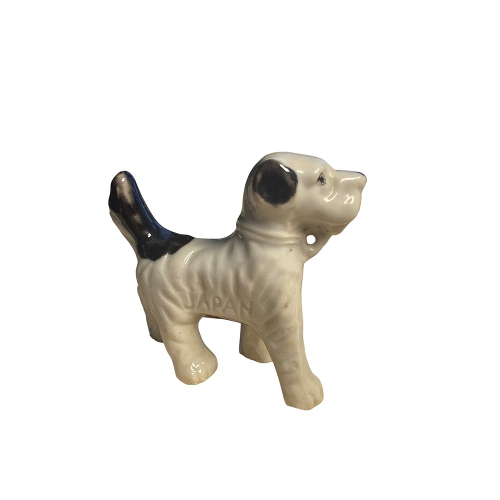 Vintage Japan Porcelain Dog Figurine Miniature Terrier Schnauzer White Black